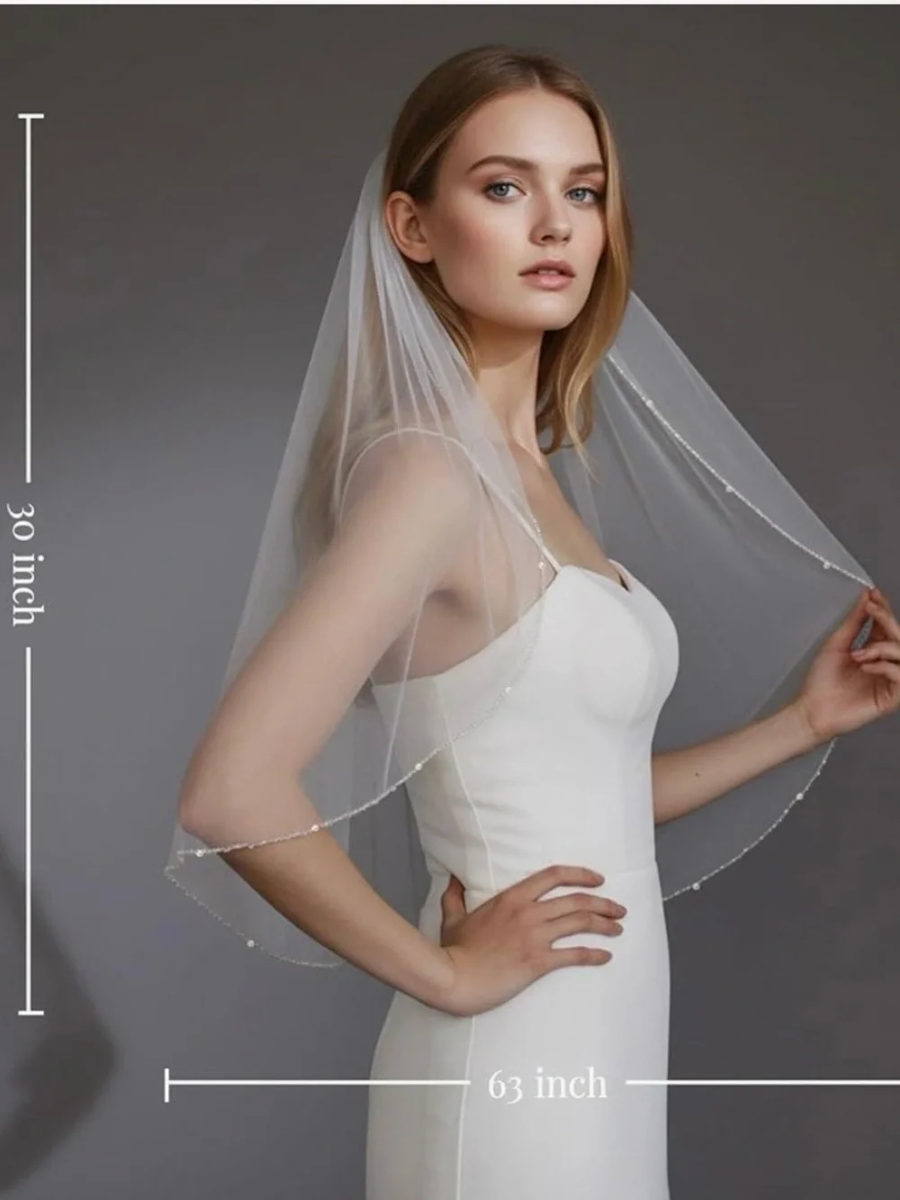 Beaded Bridal Veil 30” New - Picture 1 of 6